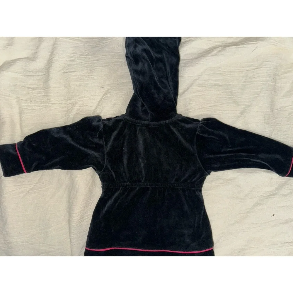 Nike infant black/ hot pink embroidered cinch waist velour‎ track jacket 18 mths